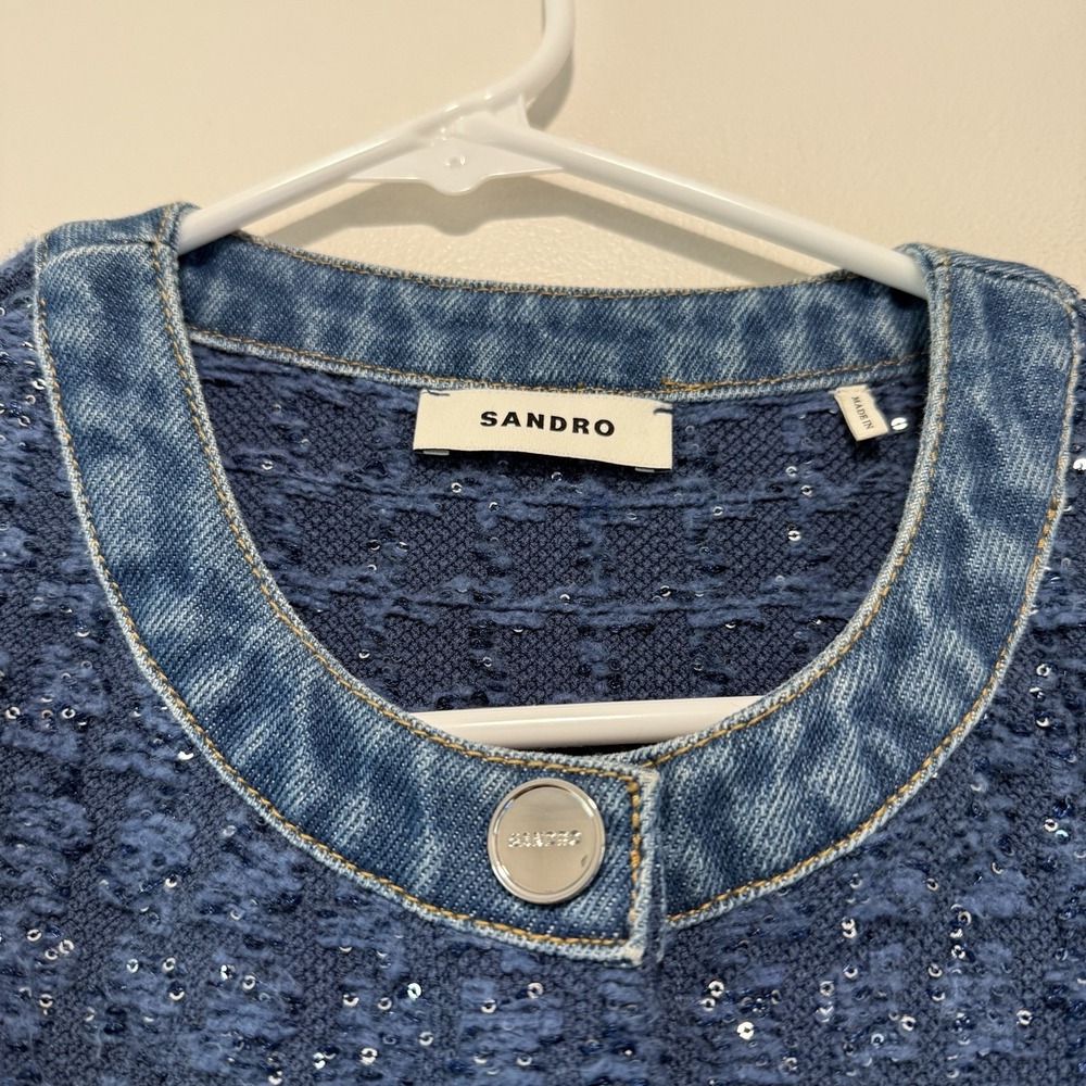 Sandro Blue tweed denim Mini Dress size 34 - Picture 4 of 9